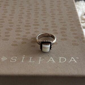 Silpada Silver Button Frame Ring with White Stone
